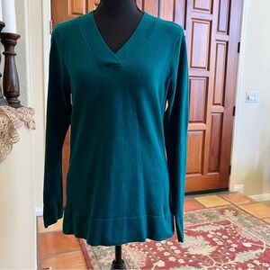 Tiara Teal V Neck Sweater Cotton Poly Blend Size L